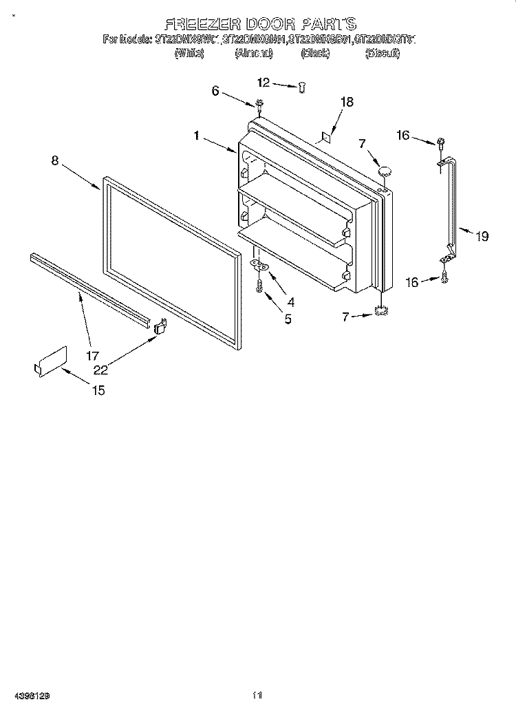 FREEZER DOOR, OPTIONAL Diagram and Parts List for GT22DMXGB01  Whirlpool Refrigerator