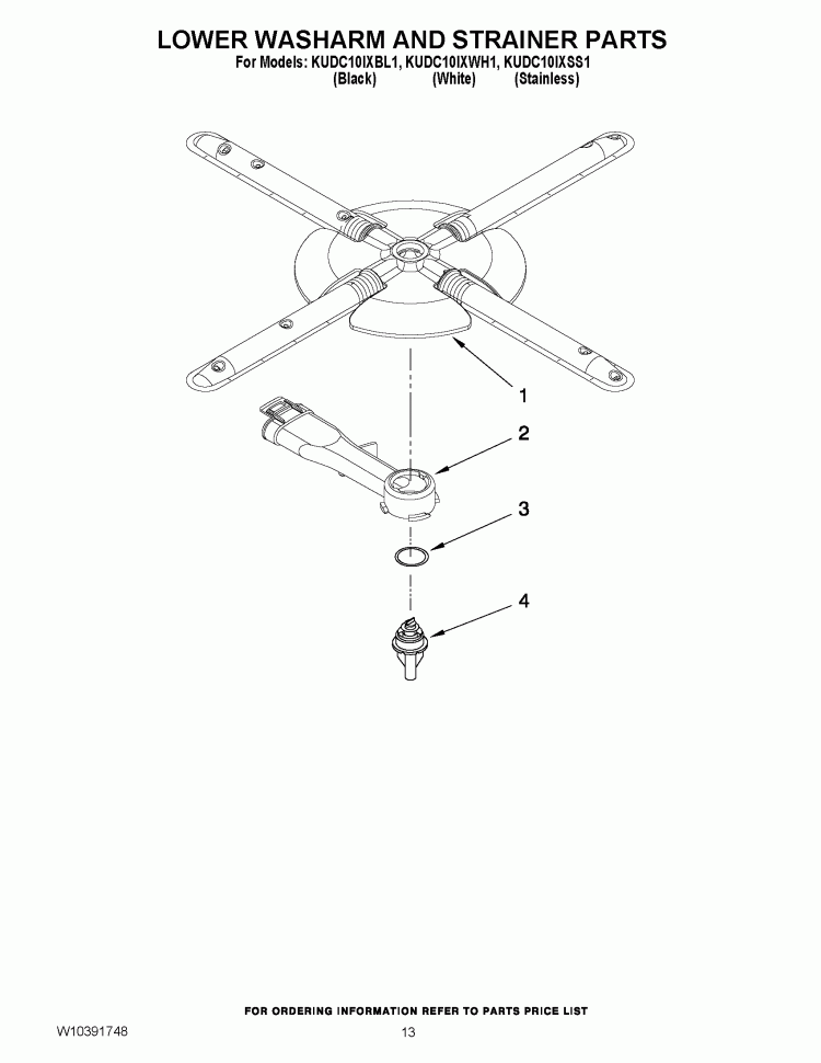 LOWER WASHARM AND STRAINER PARTS Diagram and Parts List for KUDC10IXWH1  KitchenAid Dishwasher