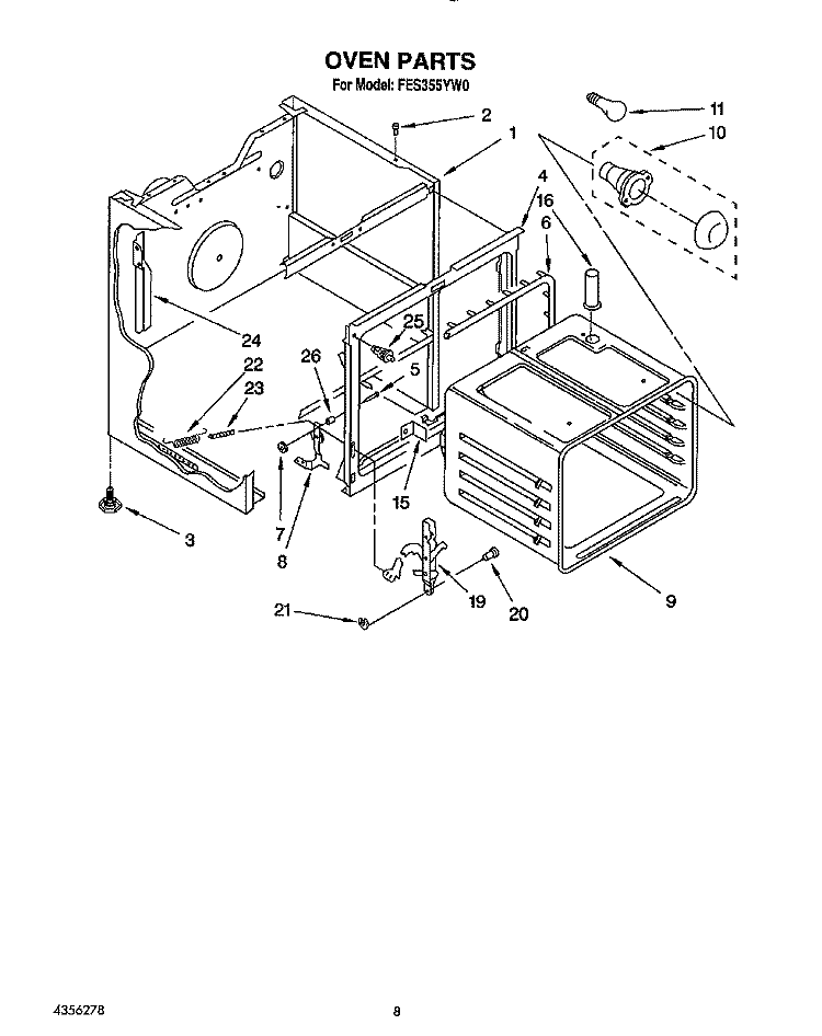 OVEN Diagram and Parts List for FES355YW0  Roper Range