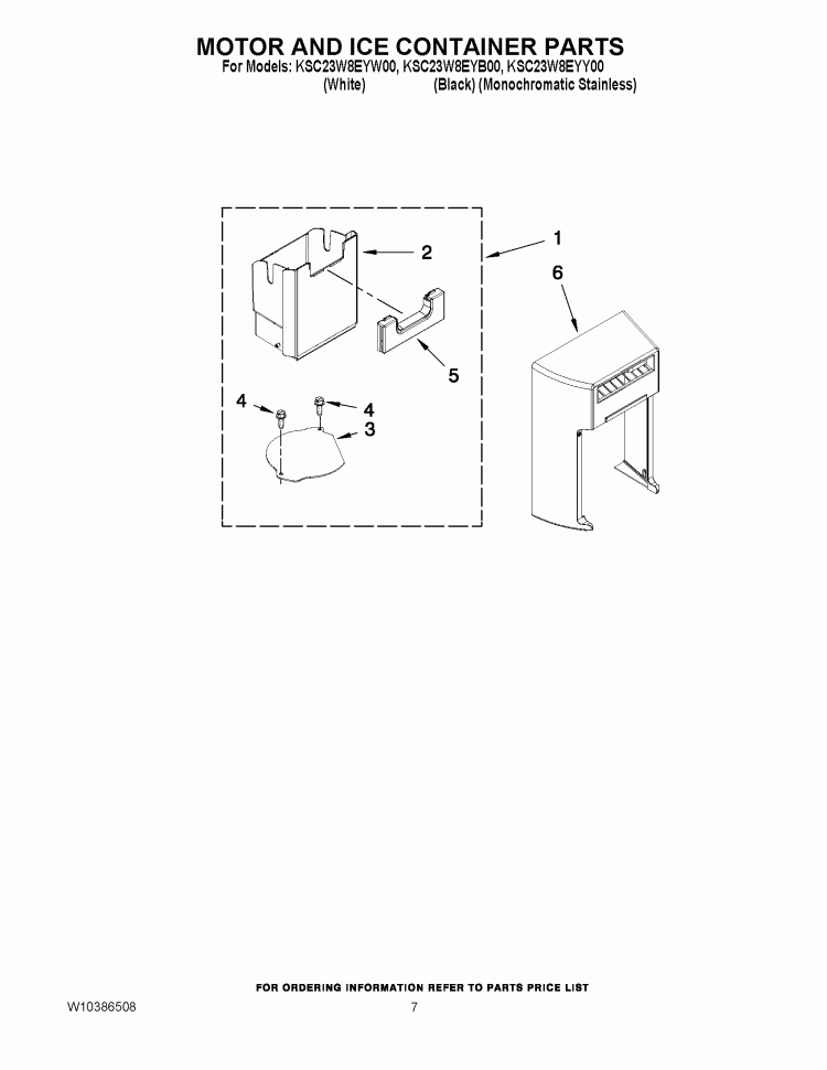 MOTOR AND ICE CONTAINER PARTS Diagram and Parts List for KSC23W8EYY00  KitchenAid Refrigerator