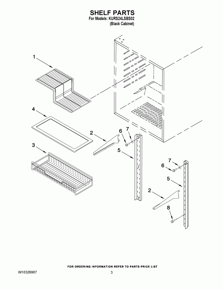 SHELF PARTS Diagram and Parts List for KURS24LSBS02  KitchenAid Refrigerator