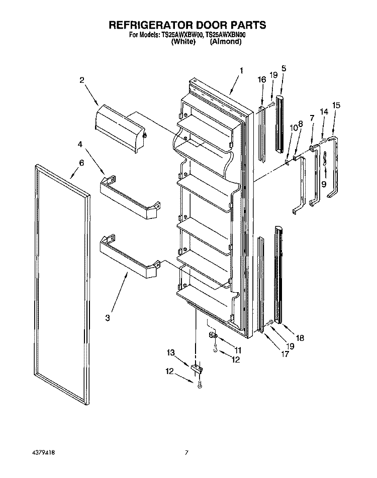 REFRIGERATOR DOOR Diagram and Parts List for TS25AWXBW00  Estate Refrigerator