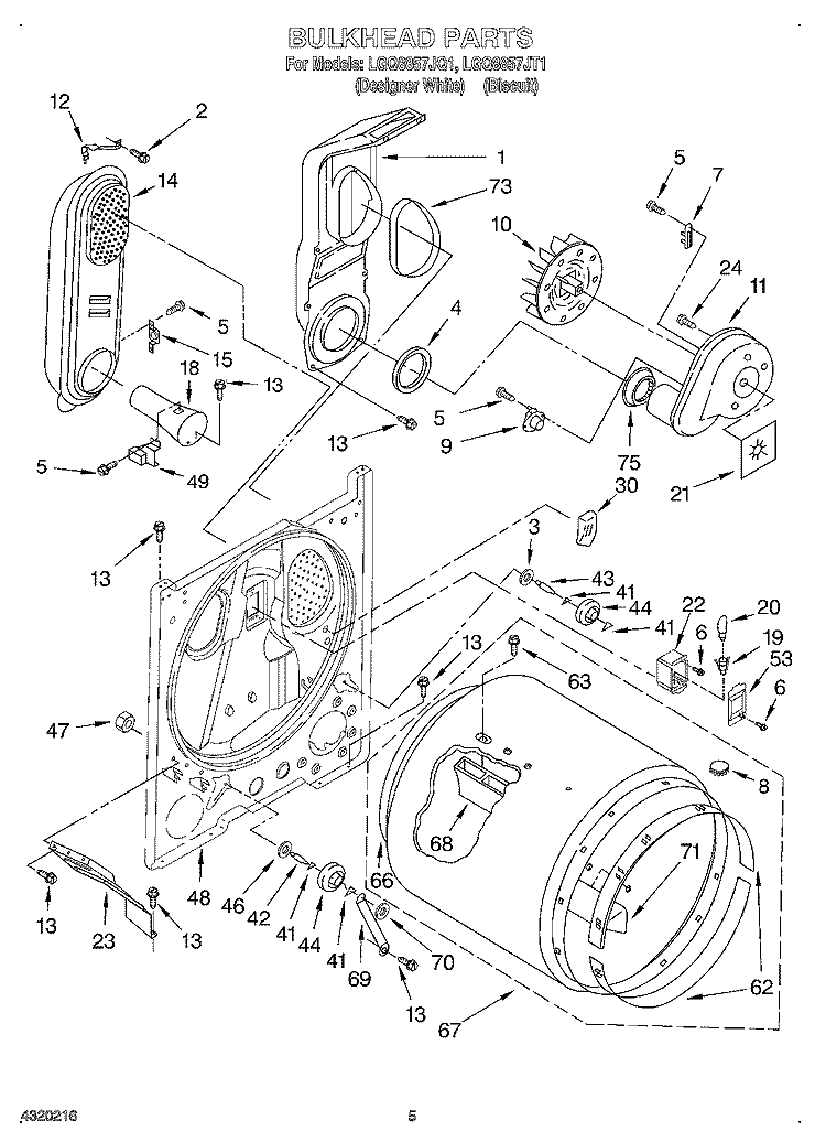BULKHEAD Diagram and Parts List for LGQ8857JQ1  Whirlpool Dryer