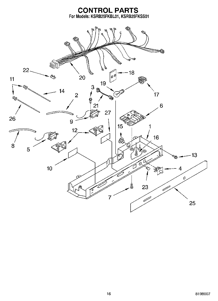 CONTROL Diagram and Parts List for KSRB25FKBL01  KitchenAid Refrigerator