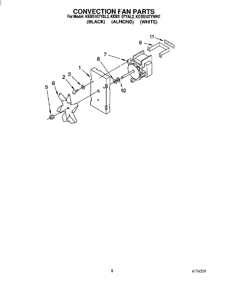 CONVECTION FAN Diagram and Parts List for KEBS107YWH2  KitchenAid Wall Oven
