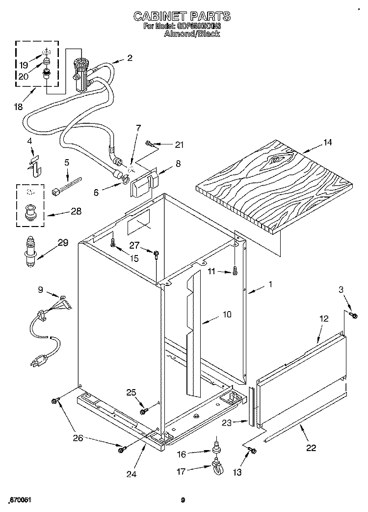 CABINET Diagram and Parts List for GDP8500XXN3  Whirlpool Dishwasher