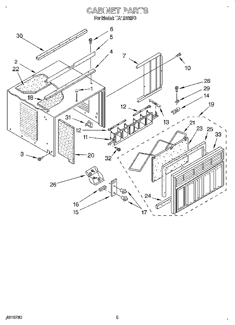 CABINET Diagram and Parts List for TA12002F0  Whirlpool Air Conditioner