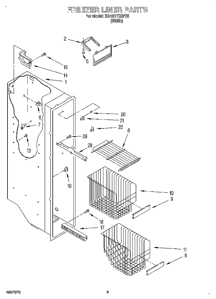 FREEZER LINER Diagram and Parts List for 3XART722F00  Whirlpool Refrigerator