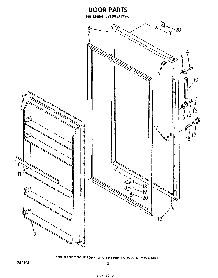 DOOR , LIT/OPTIONAL Diagram and Parts List for EV190EXPW0  Whirlpool Freezer