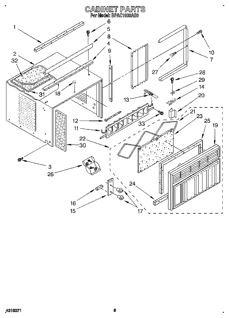 CABINET Diagram and Parts List for BPAC1000AS0  KitchenAid Air Conditioner