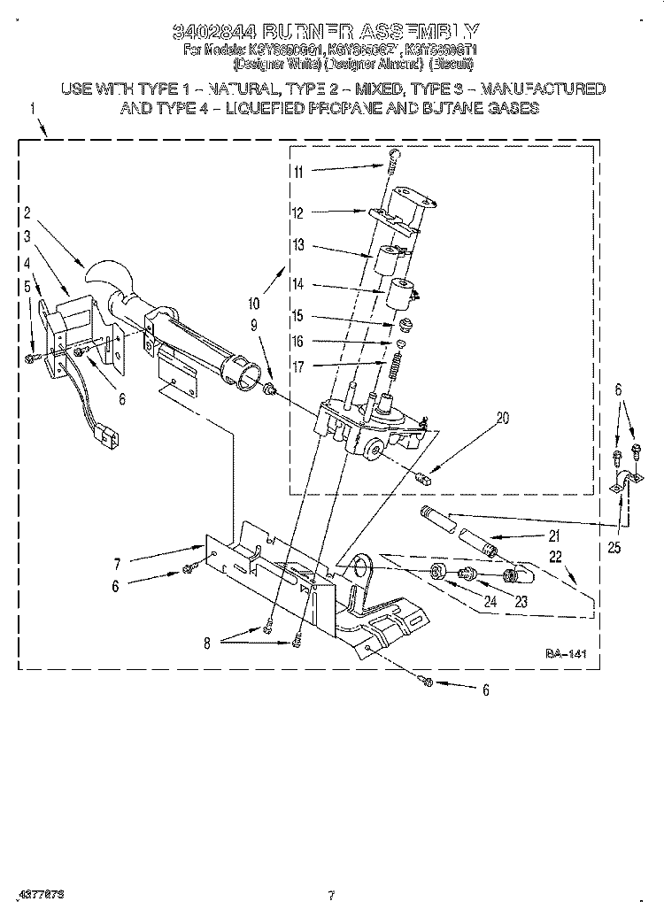 3402844 BURNER ASSEMBLY Diagram and Parts List for KGYS850GQ1  KitchenAid Dryer