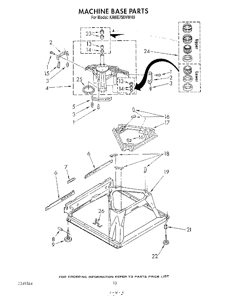 BRAKE, CLUTCH, GEARCASE, MOTOR AND PUMP Diagram and Parts List for KAWE750VAL0  Whirlpool Washer