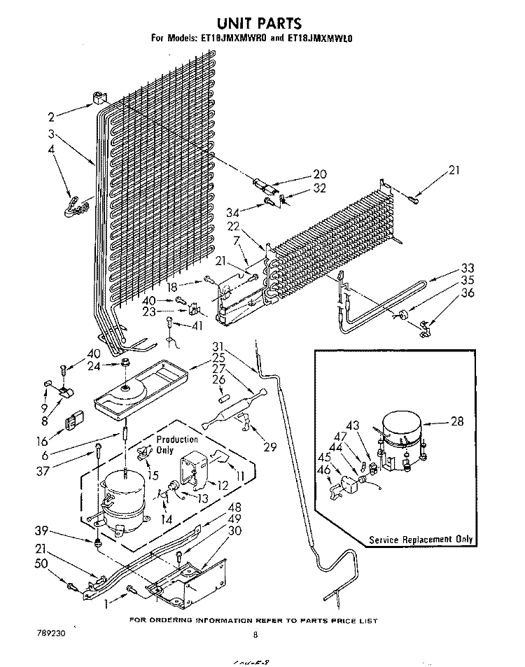 UNIT Diagram and Parts List for ET18JMXMWR0  Whirlpool Refrigerator