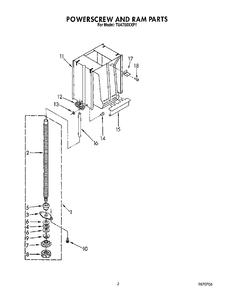 POWERSCREW AND RAM Diagram and Parts List for TU4700XXP1  Whirlpool Trash Compactor