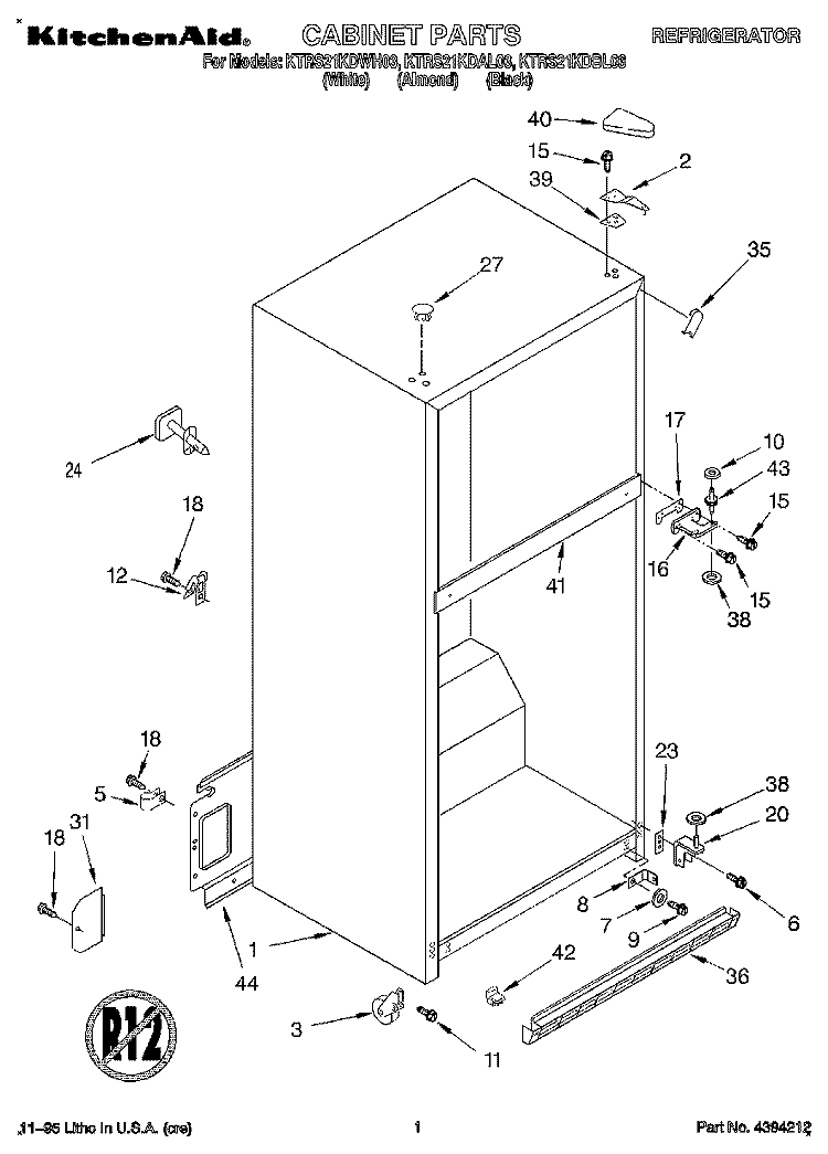 CABINET Diagram and Parts List for KTRS21KDAL03  KitchenAid Refrigerator
