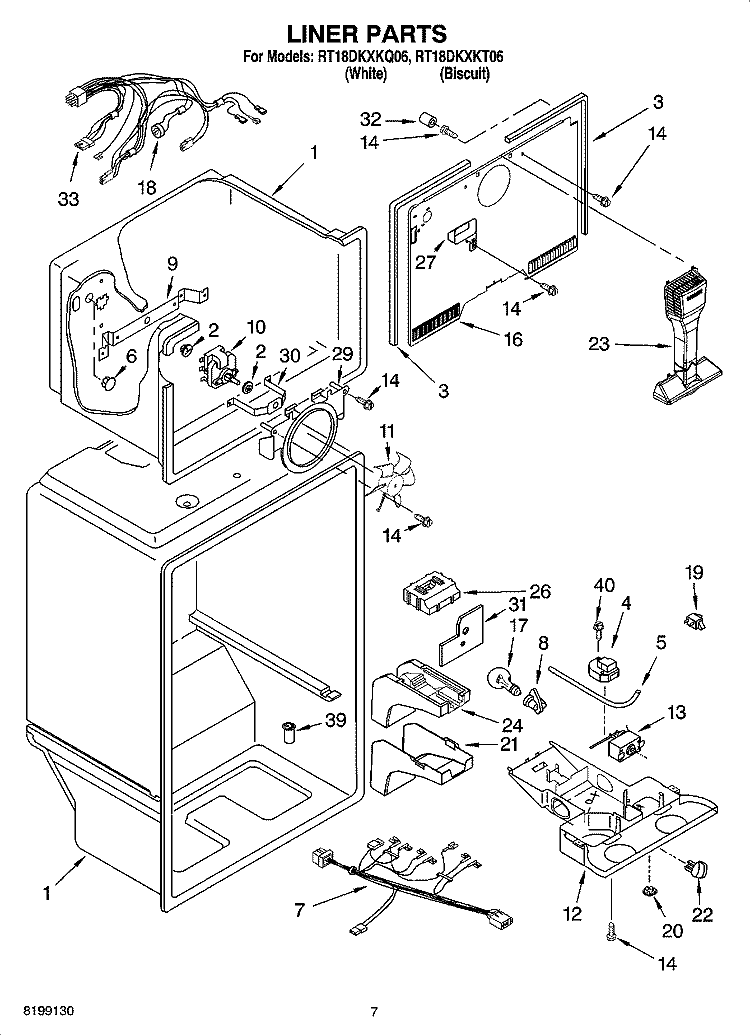LINER PARTS Diagram and Parts List for RT18DKXKQ06  Roper Refrigerator
