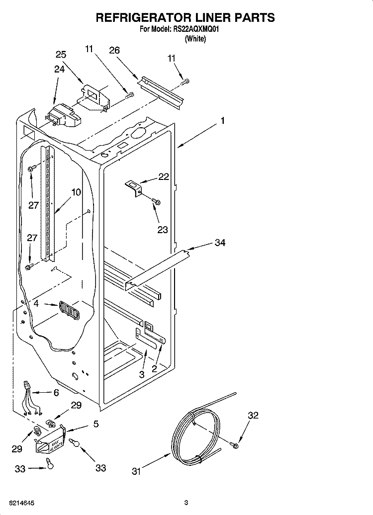 REFRIGERATOR LINER PARTS Diagram and Parts List for RS22AQXMQ01  Roper Refrigerator