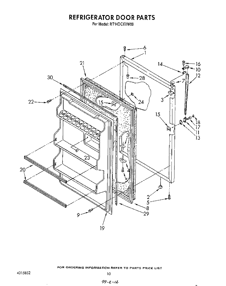 REFRIGERATOR DOOR , NOT ILLUSTRATED Diagram and Parts List for RT14DCXVW00  Roper Refrigerator