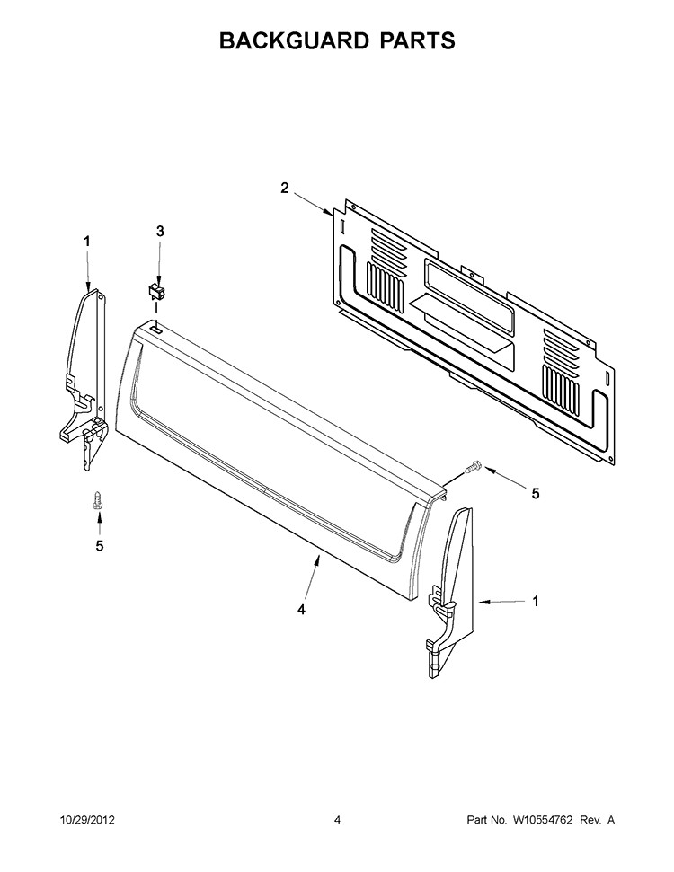 BACKGUARD PARTS Diagram and Parts List for WFG111SVQ1  Whirlpool Range