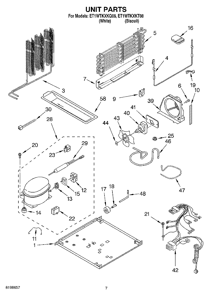 UNIT PARTS Diagram and Parts List for ET1WTKXKT08  Whirlpool Refrigerator