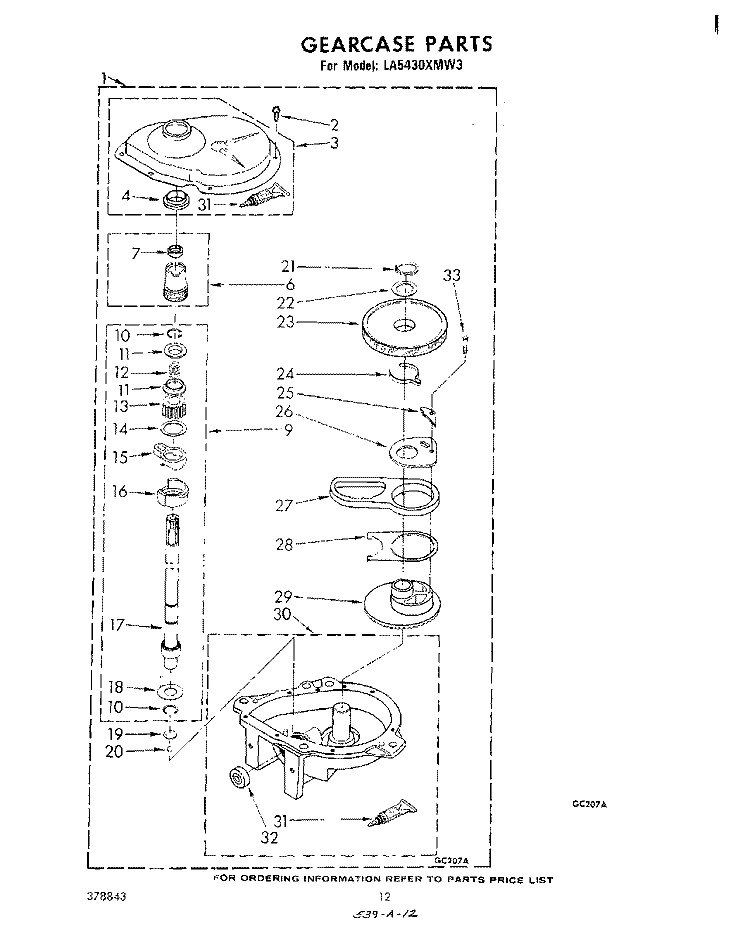 GEARCASE Diagram and Parts List for LA5430XMW3  Whirlpool Washer