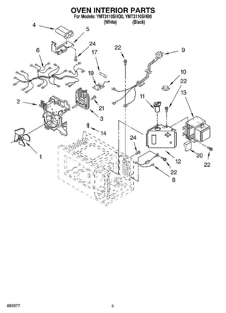 OVEN INTERIOR PARTS Diagram and Parts List for YMT3110SHB0  Whirlpool Microwave