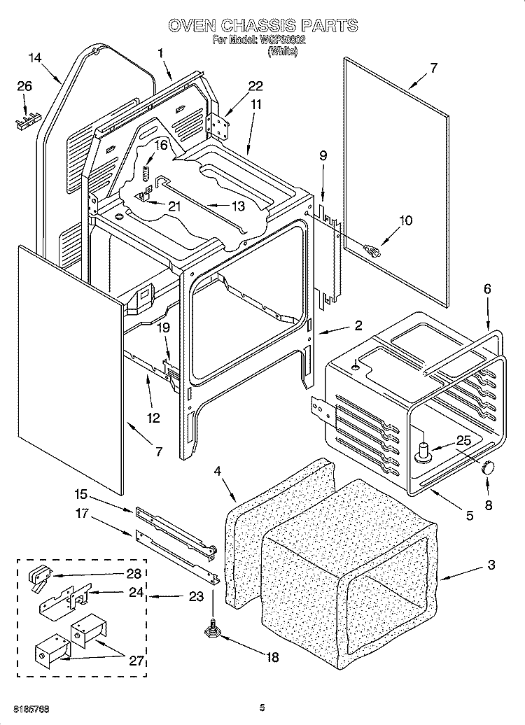 OVEN CHASSIS PARTS Diagram and Parts List for WGP30802  Whirlpool Range