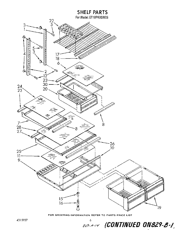 SHELF Diagram and Parts List for ET18PKXSW06  Whirlpool Refrigerator