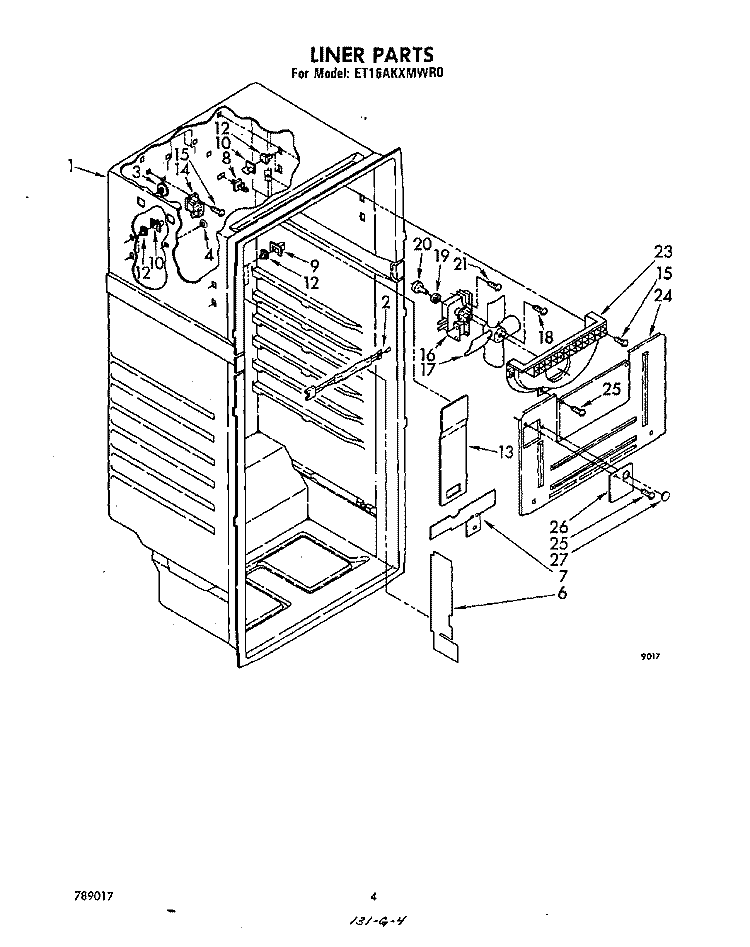 LINER Diagram and Parts List for ET16AKXMWR0  Whirlpool Refrigerator