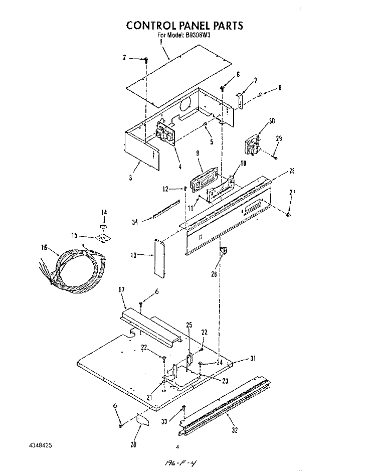 CONTROL PANEL , LIT/OPTIONAL Diagram and Parts List for B9308W3  Roper Wall Oven