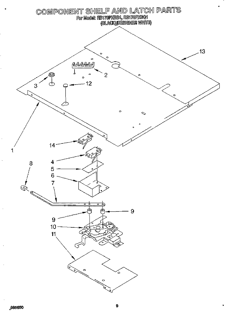 COMPONENT SHELF AND LATCH Diagram and Parts List for RB170PXBB1  Whirlpool Wall Oven