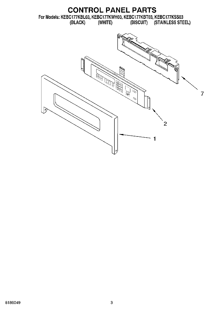 CONTROL PANEL PARTS Diagram and Parts List for KEBC177KSS03  KitchenAid Wall Oven