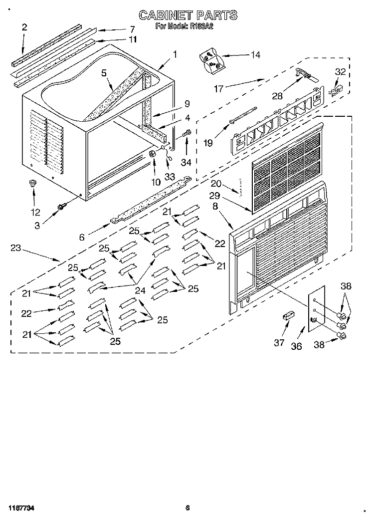 CABINET Diagram and Parts List for R183A2  Whirlpool Air Conditioner
