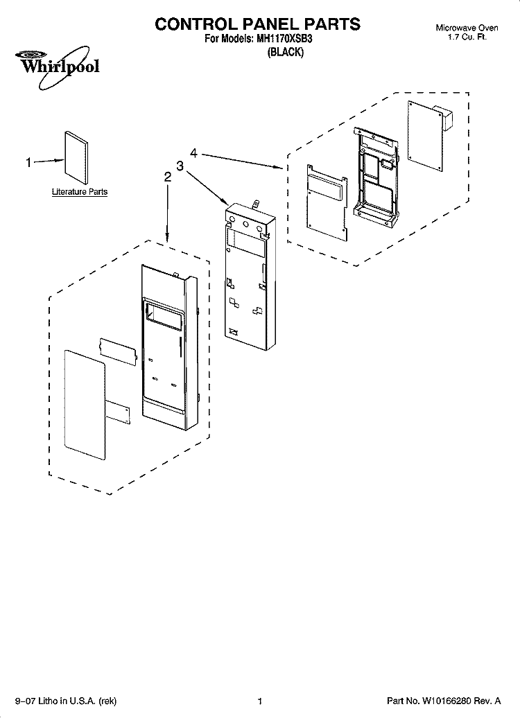 CONTROL PANEL PARTS Diagram and Parts List for MH1170XSB3  Whirlpool Microwave