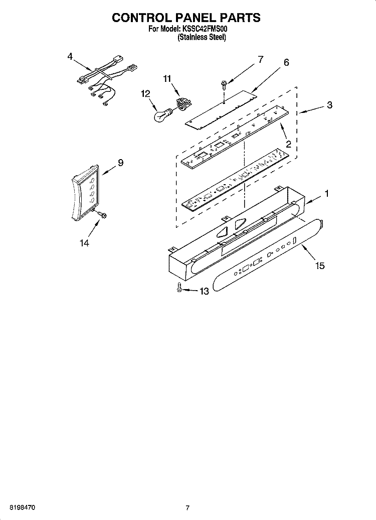 CONTROL PANEL PARTS Diagram and Parts List for KSSC42FMS00  KitchenAid Refrigerator