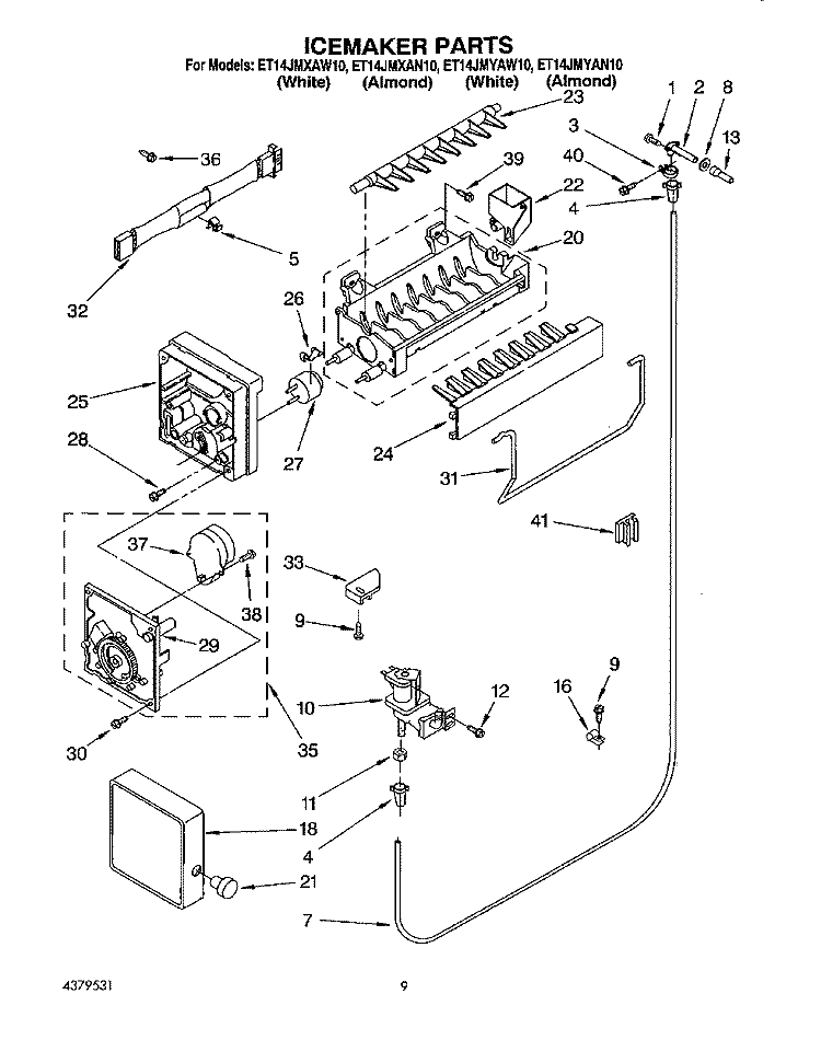 ICEMAKER Diagram and Parts List for ET14JMXAN10  Whirlpool Refrigerator