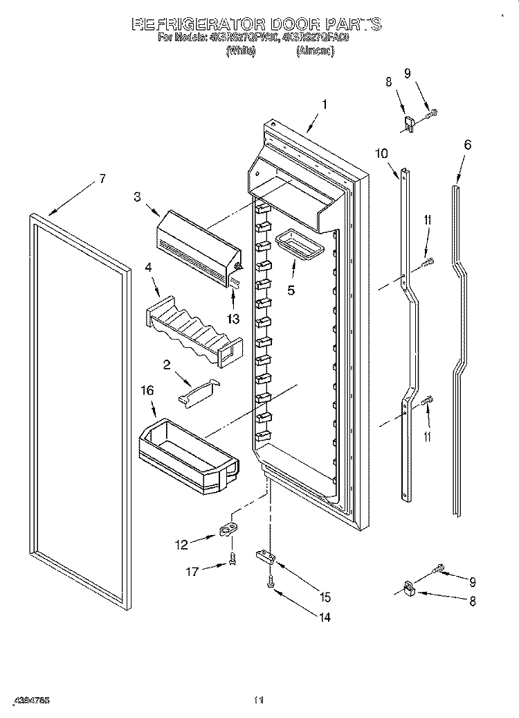 REFRIGERATOR DOOR Diagram and Parts List for 4KSRS27QFW00  KitchenAid Refrigerator