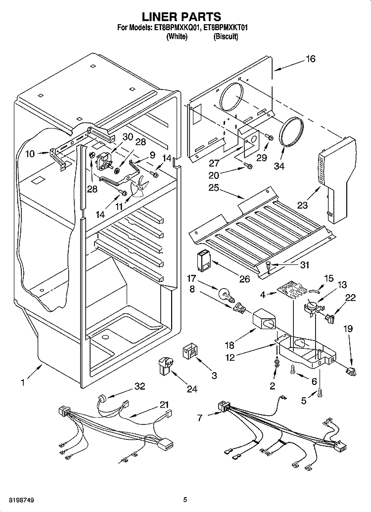 LINER PARTS Diagram and Parts List for ET8BPMXKQ01  Whirlpool Refrigerator