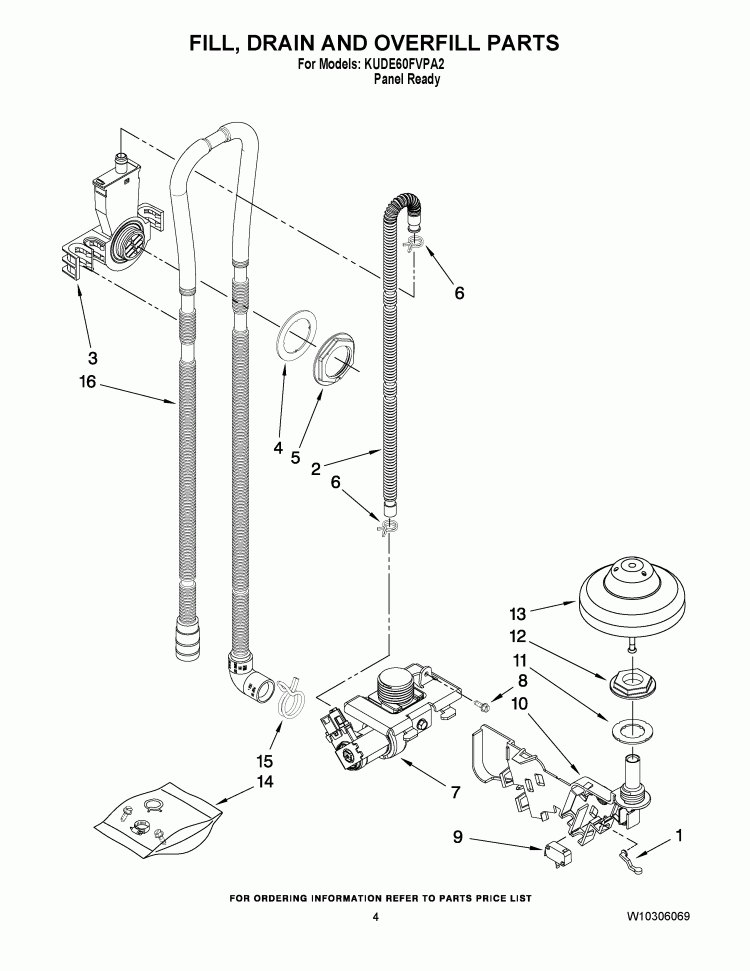 FILL, DRAIN AND OVERFILL PARTS Diagram and Parts List for KUDE60FVPA2  KitchenAid Dishwasher