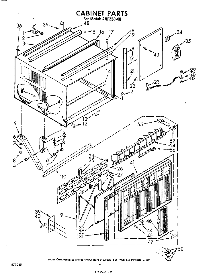 CABINET Diagram and Parts List for AHF25040  Whirlpool Air Conditioner