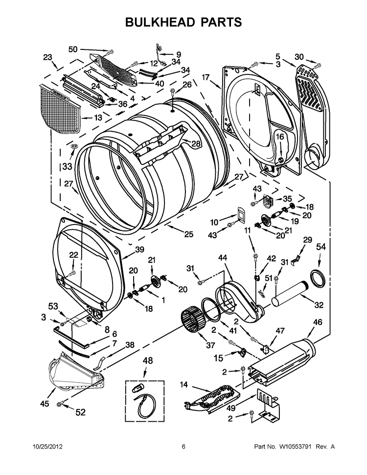 BULKHEAD PARTS Diagram and Parts List for 3LWED5500YW1  Whirlpool Dryer