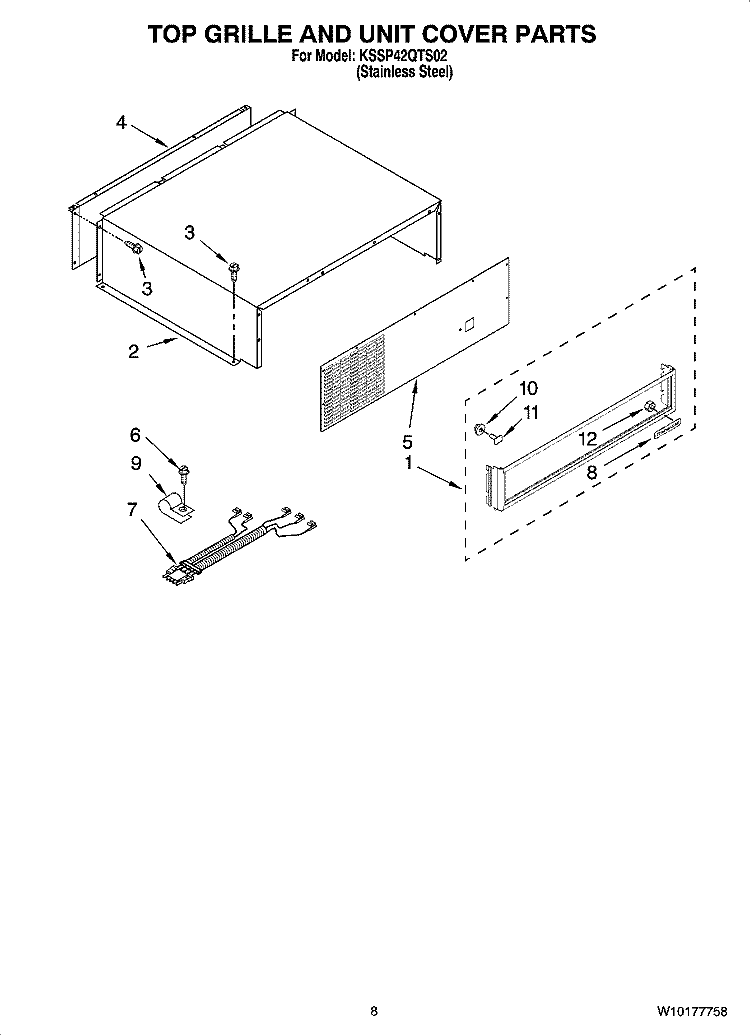 TOP GRILLE AND UNIT COVER PARTS Diagram and Parts List for KSSP42QTS02  KitchenAid Refrigerator