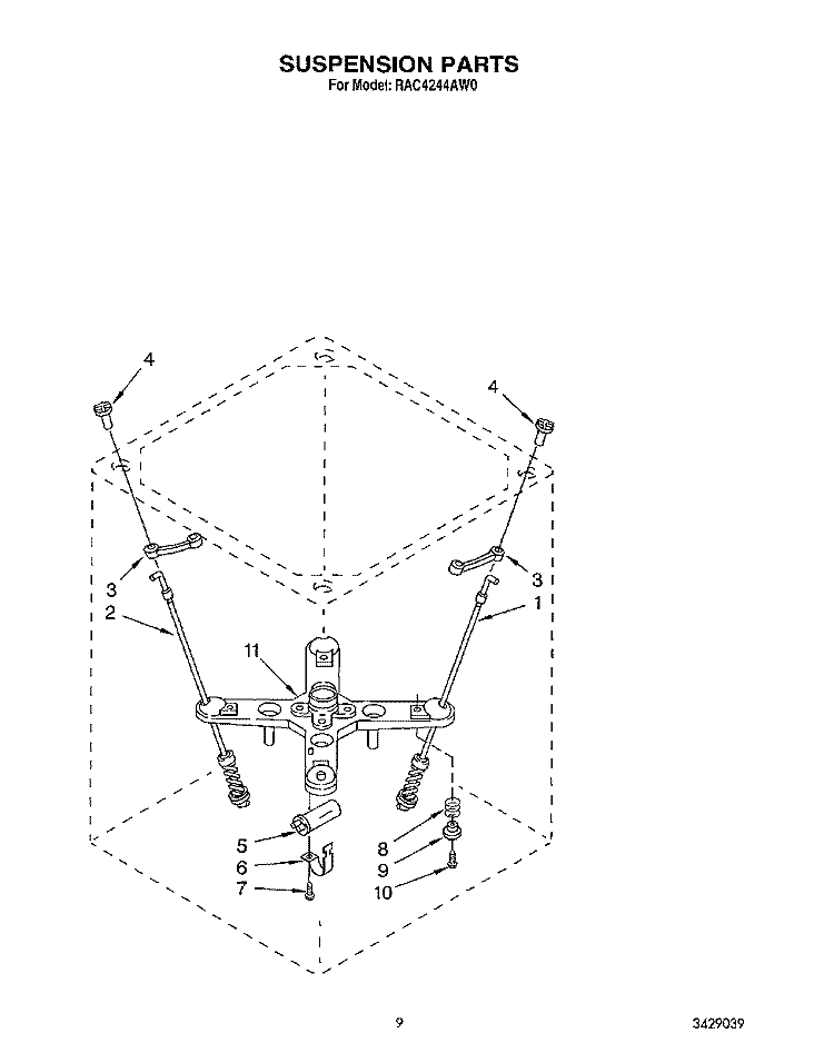 SUSPENSION Diagram and Parts List for RAC4244AL0  Whirlpool Washer