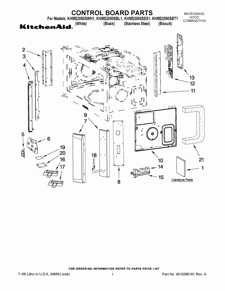 CONTROL BOARD PARTS Diagram and Parts List for KHMS2050SSS1  KitchenAid Microwave