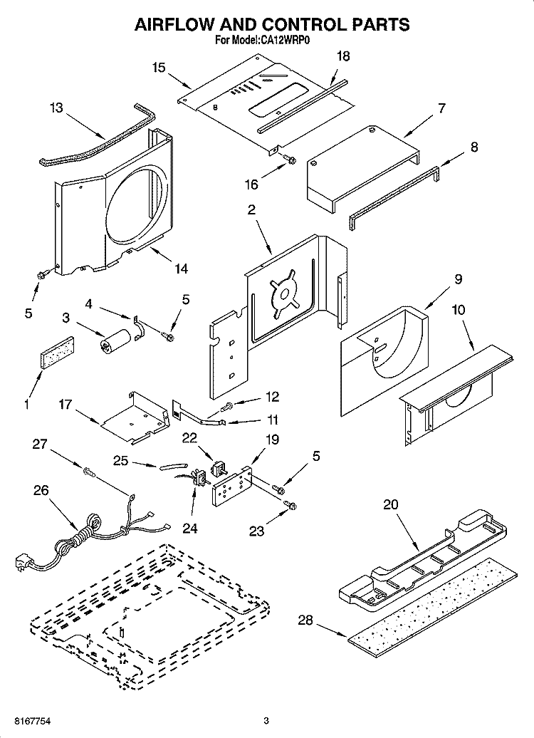 AIR FLOW AND CONTROL PARTS Diagram and Parts List for CA12WRP0  Crosley Air Conditioner