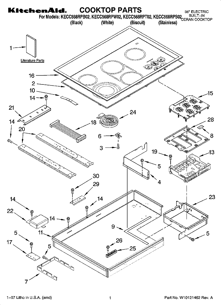 COOKTOP PARTS, OPTIONAL PARTS Diagram and Parts List for KECC568RPS02  KitchenAid Cooktop