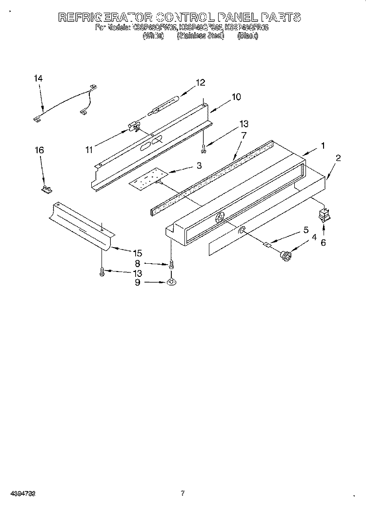 REFRIGERATOR CONTROL PANEL Diagram and Parts List for KSSP48QFB05  KitchenAid Refrigerator