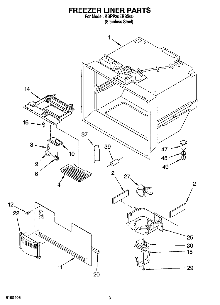 FREEZER LINER PARTS Diagram and Parts List for KBRP20ERSS00  KitchenAid Refrigerator