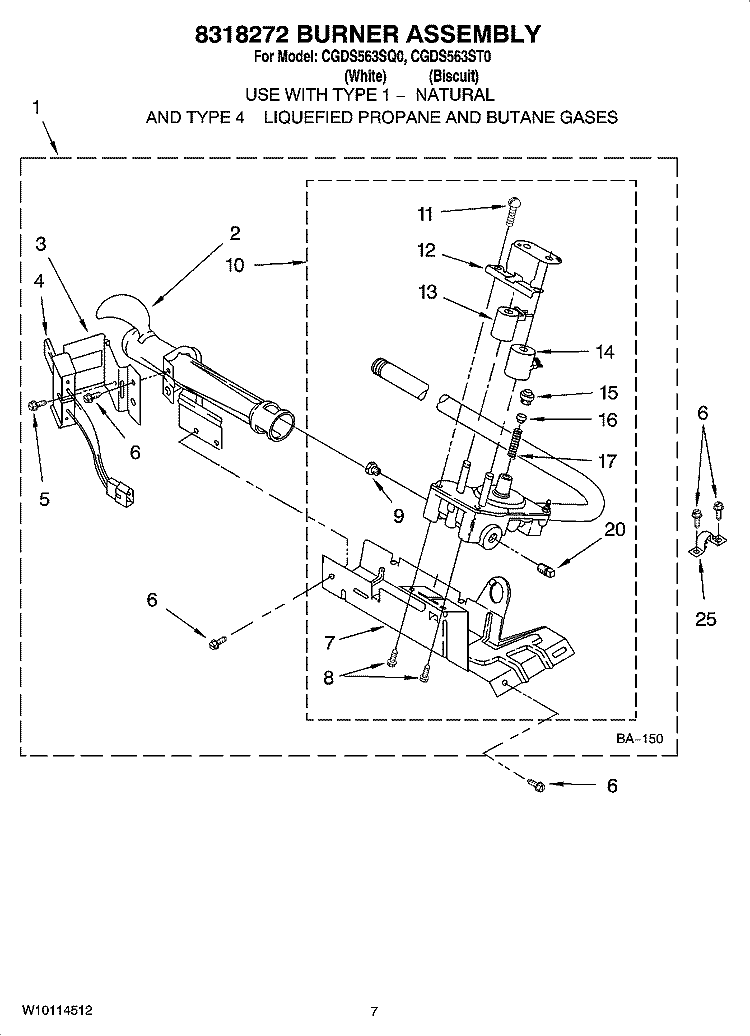 8318272 BURNER ASSEMBLY, OPTIONAL PARTS (NOT INCLUDED) Diagram and Parts List for CGDS563SQ0  Crosley Dryer
