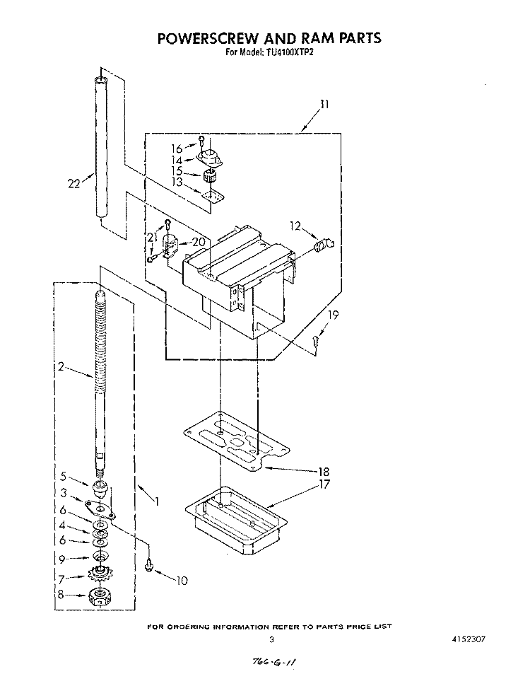 POWERSCREW AND RAM Diagram and Parts List for TU4100XTP2  Whirlpool Trash Compactor